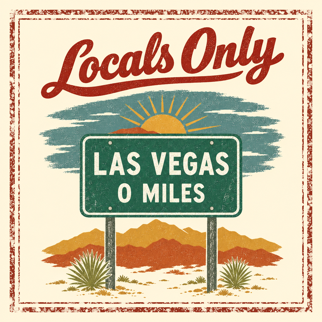 Locals Only - green highway sign reading Las Vegas 0 Miles in the desert