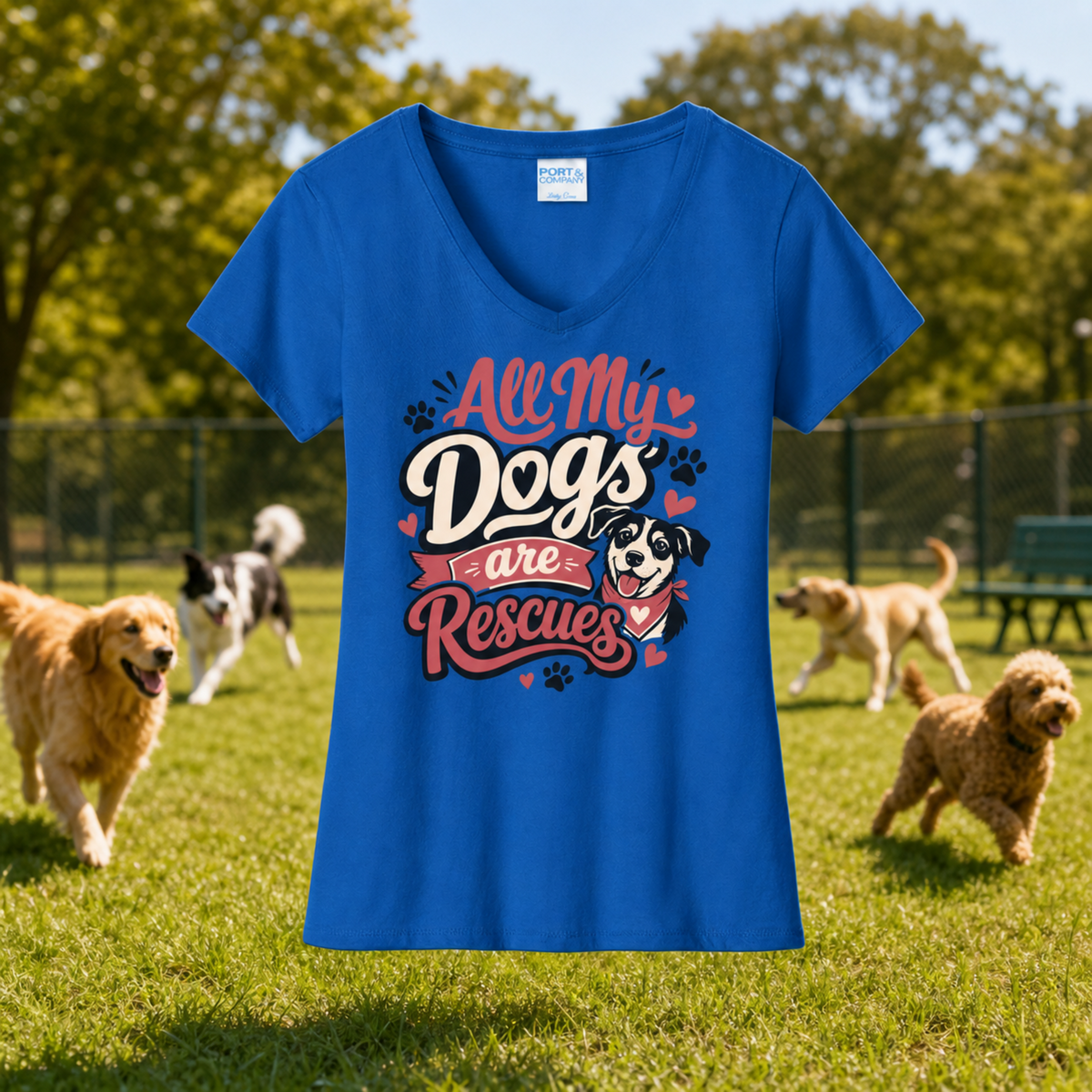 All My Dogs Are Rescues V Neck