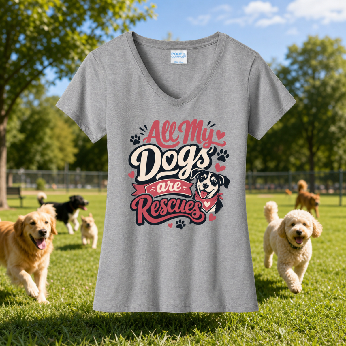 All My Dogs Are Rescues V Neck