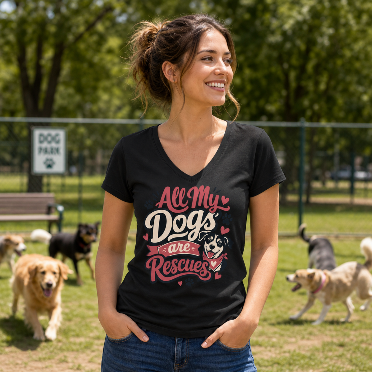 All My Dogs Are Rescues V Neck