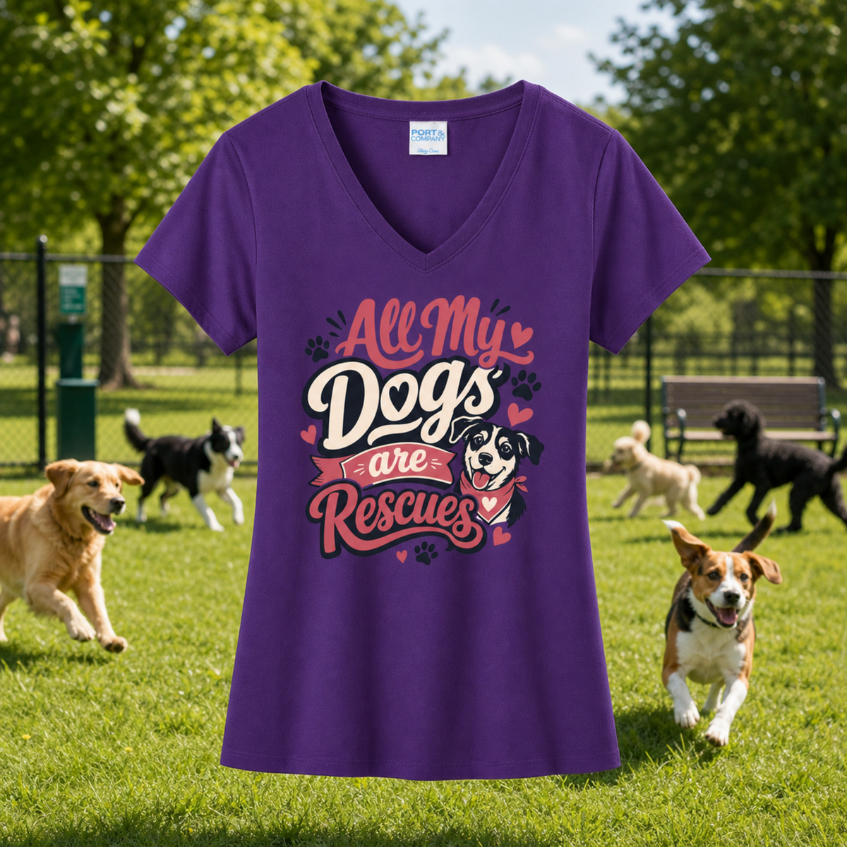 All My Dogs Are Rescues V Neck