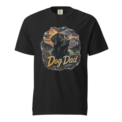 Dog Dad Black Lab T-Shirt in Black, front view, black Labrador retriever graphic for dog dads