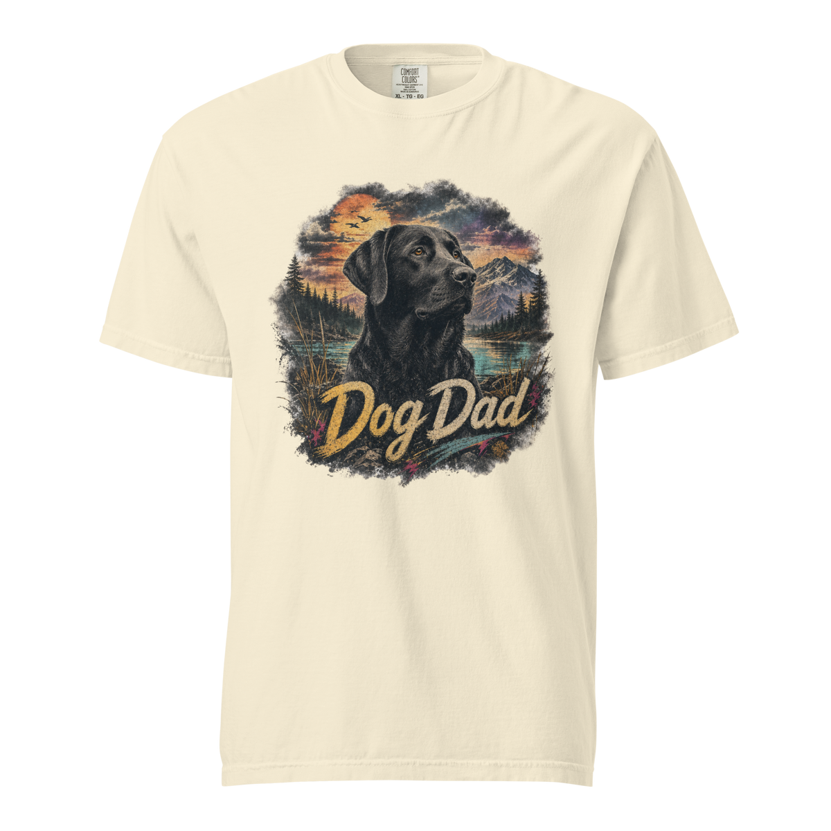 Dog Dad Black Lab T-Shirt in Ivory, front view, black Labrador retriever graphic for dog dads