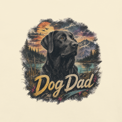 Dog Dad Black Lab T-Shirt in Ivory, front view (alternate mockup), black Labrador retriever graphic for dog dads