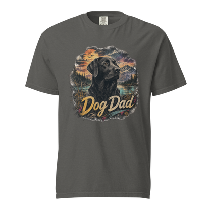 Dog Dad Black Lab T-Shirt in Pepper, front view, black Labrador retriever graphic for dog dads