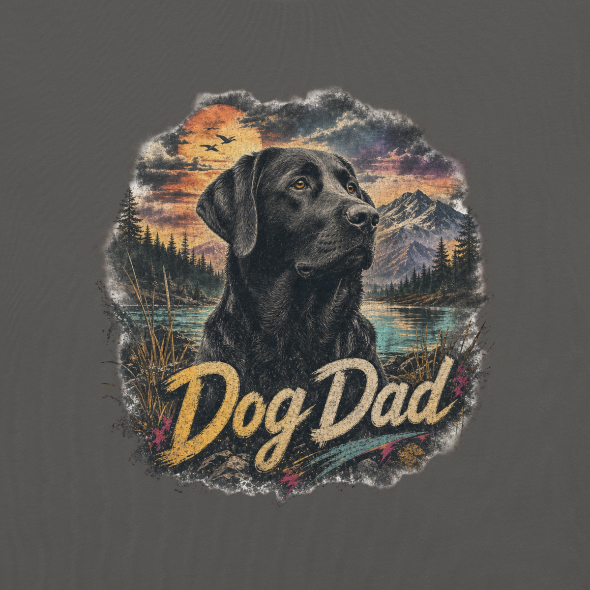 Dog Dad Black Lab T-Shirt in Pepper, front view (alternate mockup), black Labrador retriever graphic for dog dads
