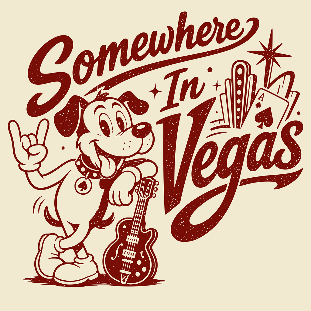 Somewhere In Vegas Lucky Brand T-Shirt in Ivory, Lucky the dog Somewhere In Vegas logo