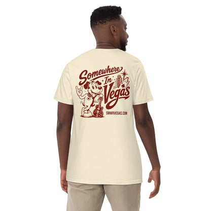 Somewhere In Vegas Lucky Brand T-Shirt in Ivory, back print (alternate mockup), Lucky the dog Somewhere In Vegas logo