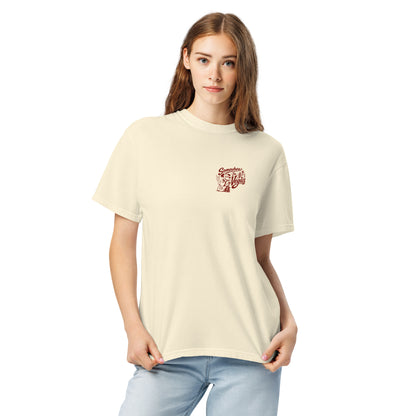 Somewhere In Vegas Lucky Brand T-Shirt in Ivory, front view (alternate mockup), Lucky the dog Somewhere In Vegas logo