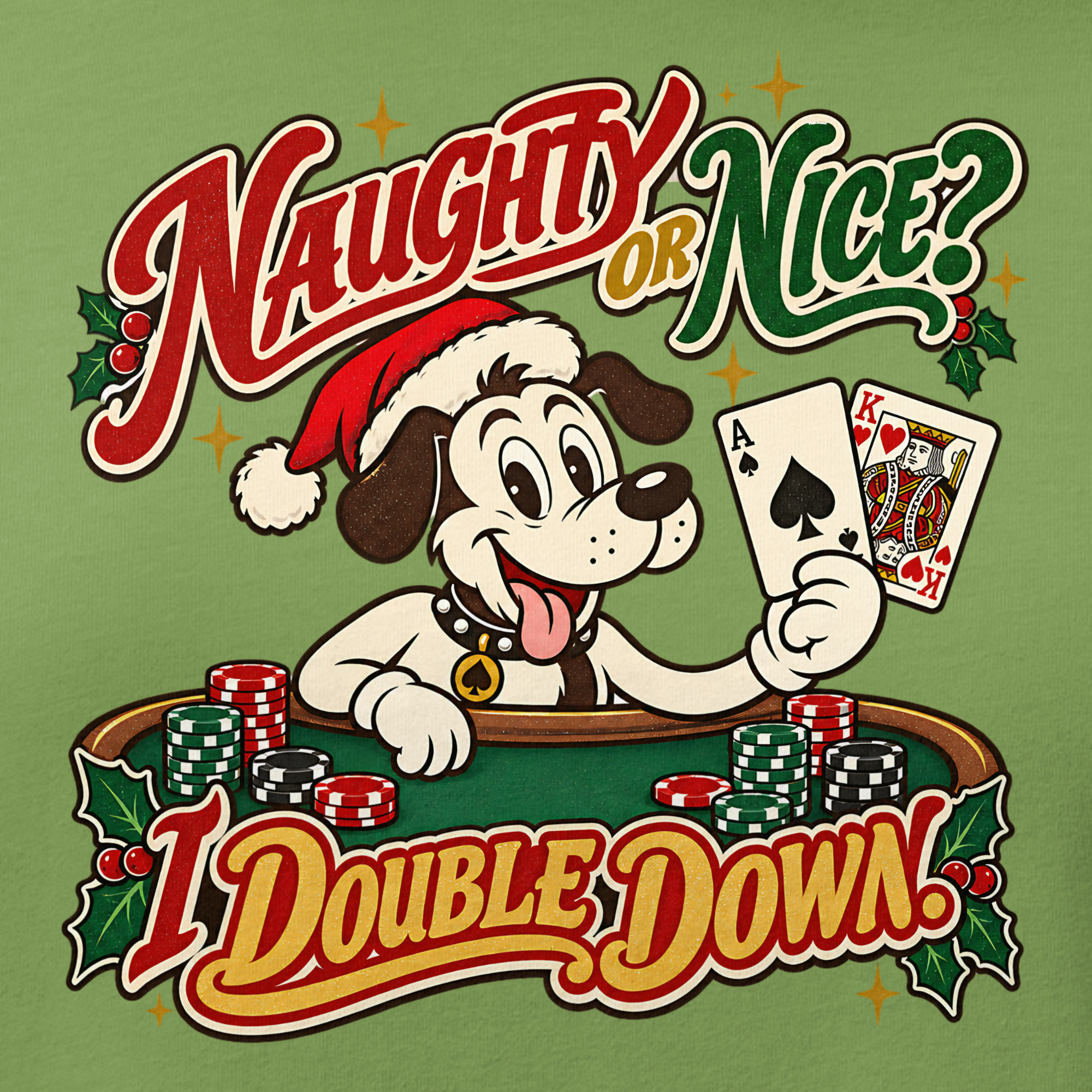 Mw In Script Naughty Or Nice? I Double Down Relaxed T-Shirt | Christmas Tee ...