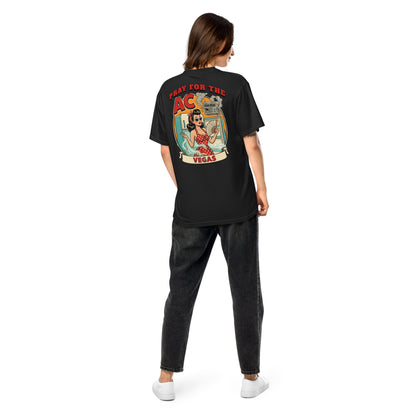 Pray For The AC T-Shirt in Black, back print, Downtown Betty pinup Las Vegas summer heat graphic